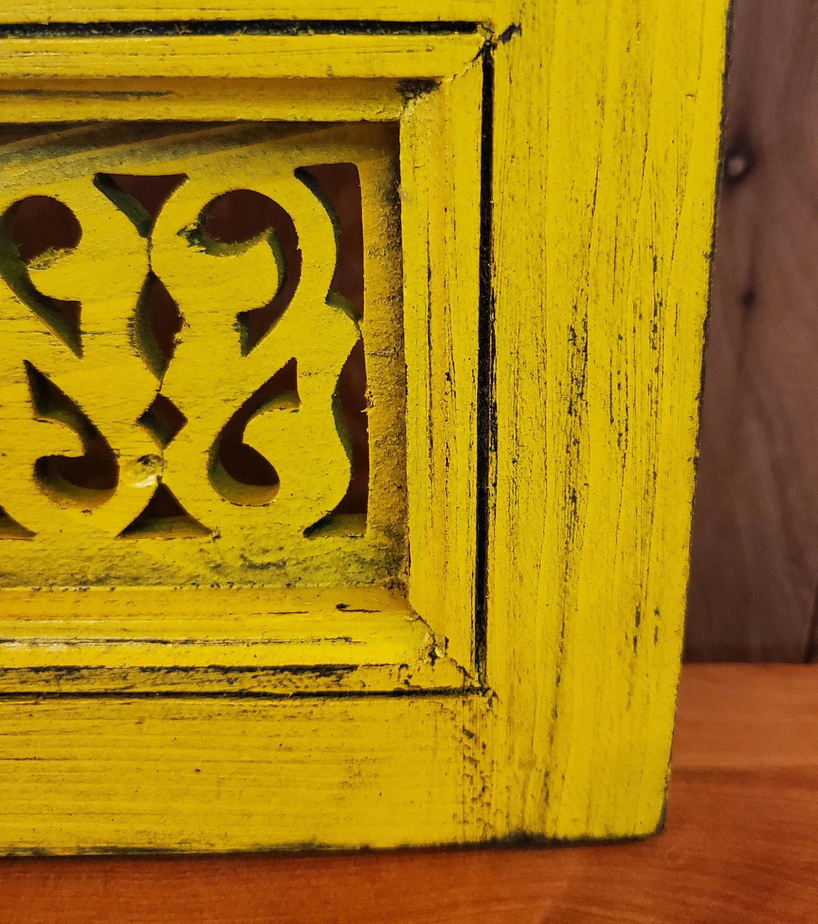 Contemporary Yellow Moroccan Hand-Carved Wooden Mirror - 4