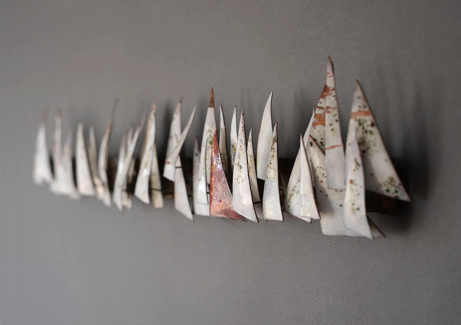 Mid Century Enamel on Copper Abstract Sailboats Wall Sculpture - 3