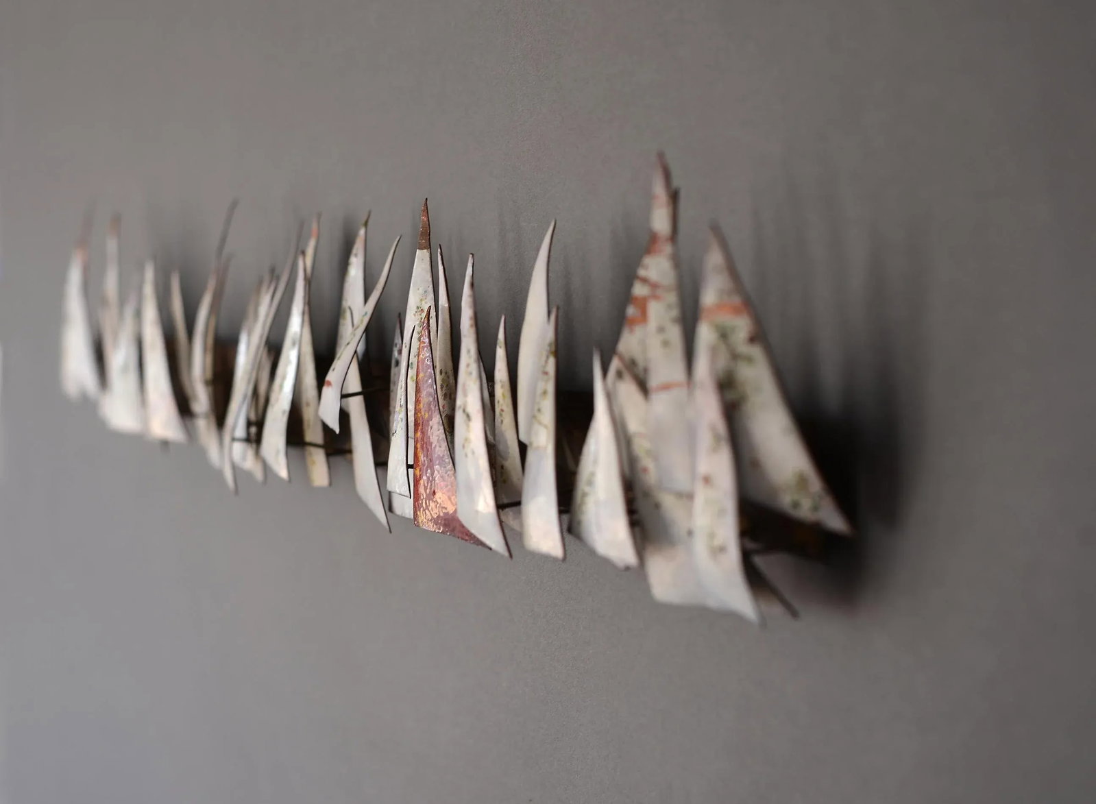 Mid Century Enamel on Copper Abstract Sailboats Wall Sculpture - 9