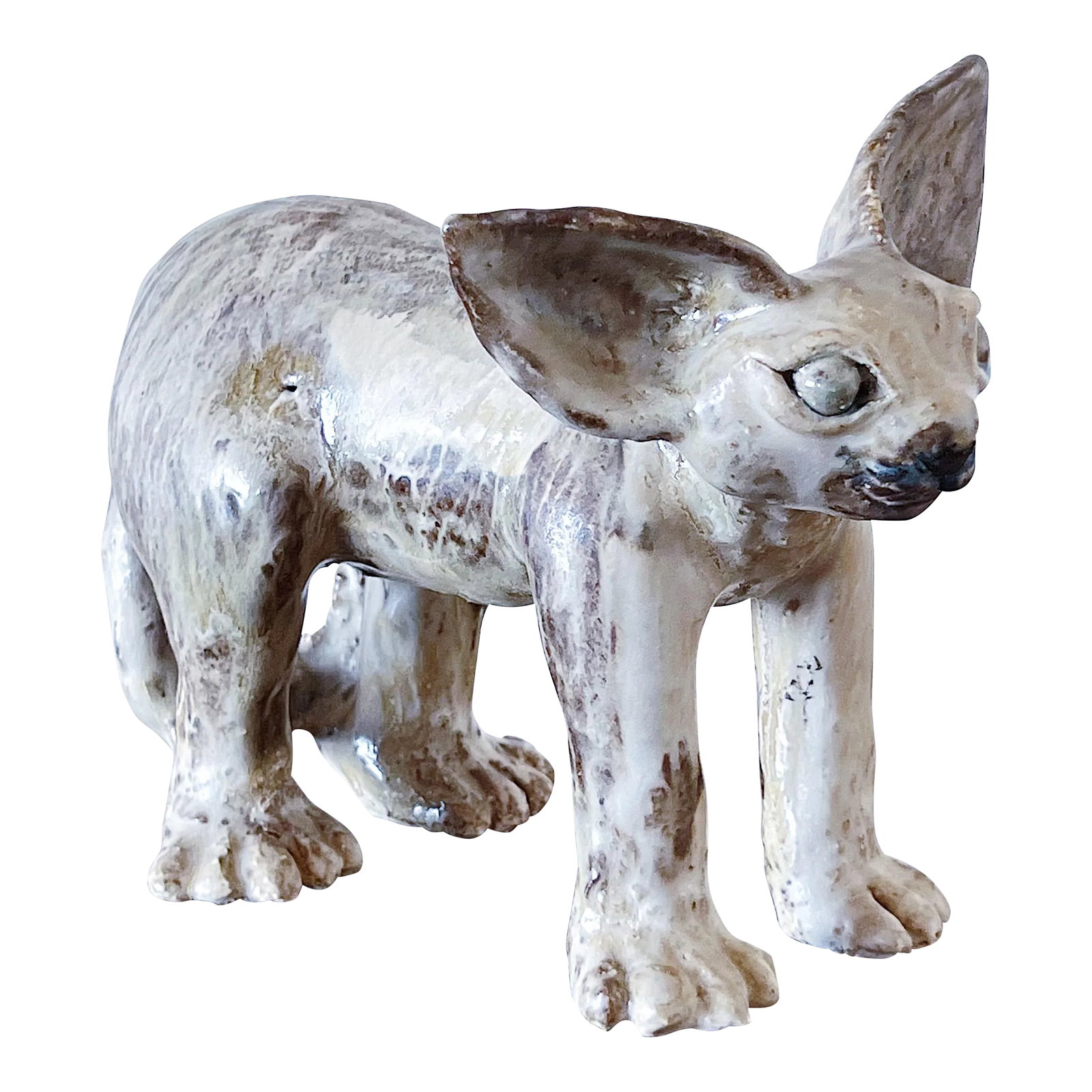 Mid-Century Brutalist Pottery Sphynx Cat in Expert Glaze: Mid-Century Brutalist Pottery Sphynx Cat in Expert Glaze Approx 8L x 4.5D x 6H Please visit my shop for more curated treasures. Condition: Alterations: Original Condition Unaltered Imperfections: