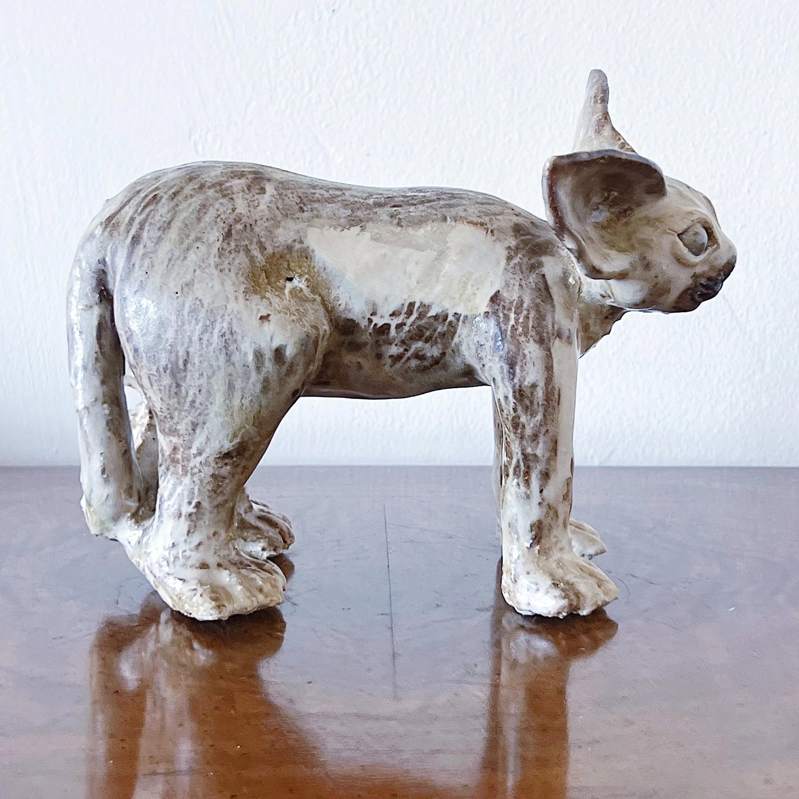 Mid-Century Brutalist Pottery Sphynx Cat in Expert Glaze - 2