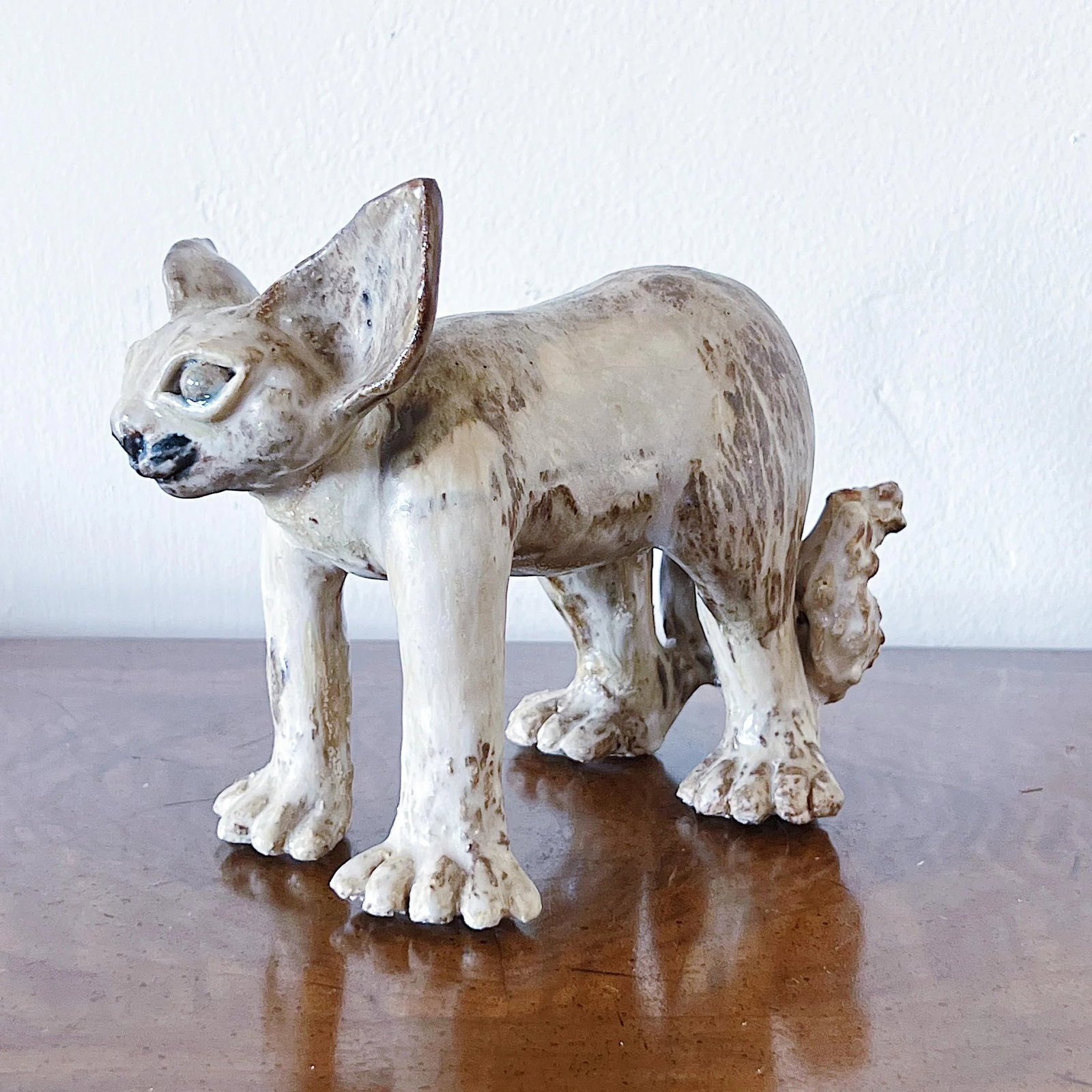 Mid-Century Brutalist Pottery Sphynx Cat in Expert Glaze - 3