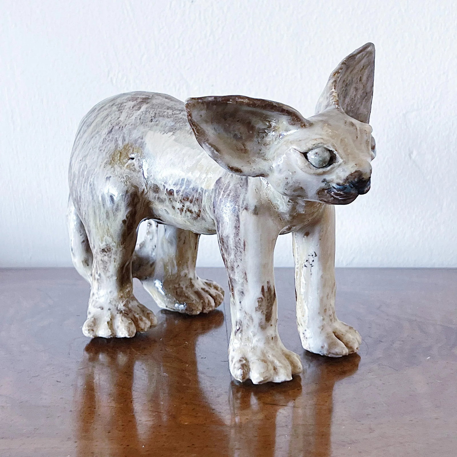 Mid-Century Brutalist Pottery Sphynx Cat in Expert Glaze - 9
