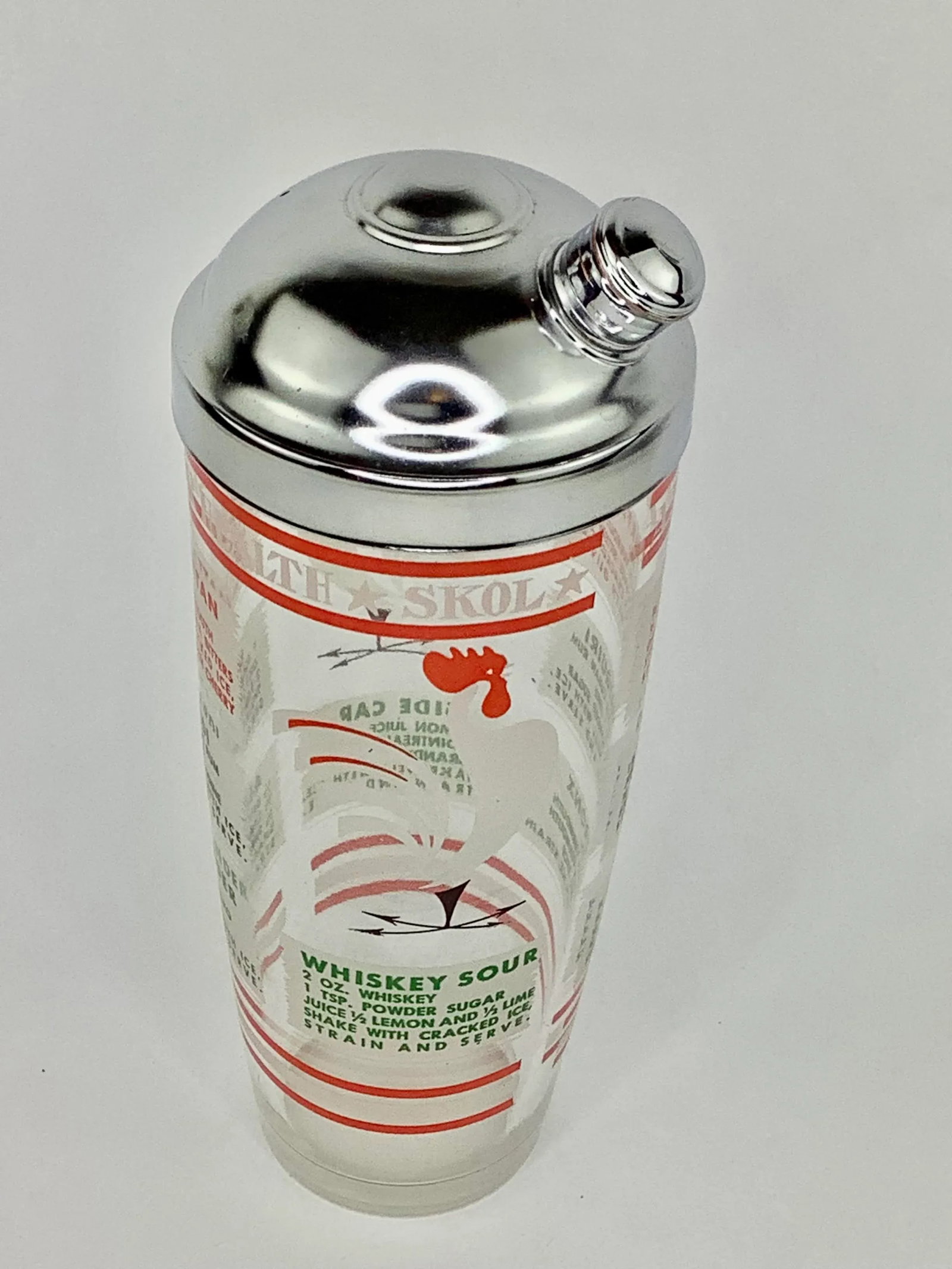 Vintage Hazel Atlas Rooster Recipe Cocktail Shaker - 6
