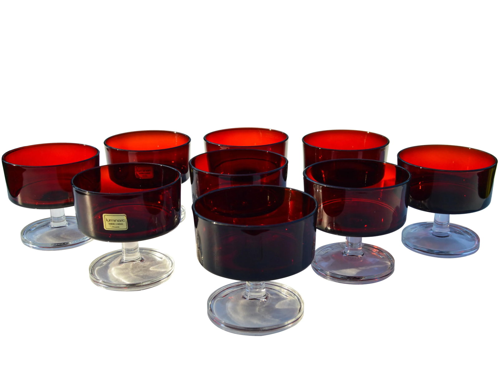 Vintage French Red Crystal Glasses- Set of 9 - 2
