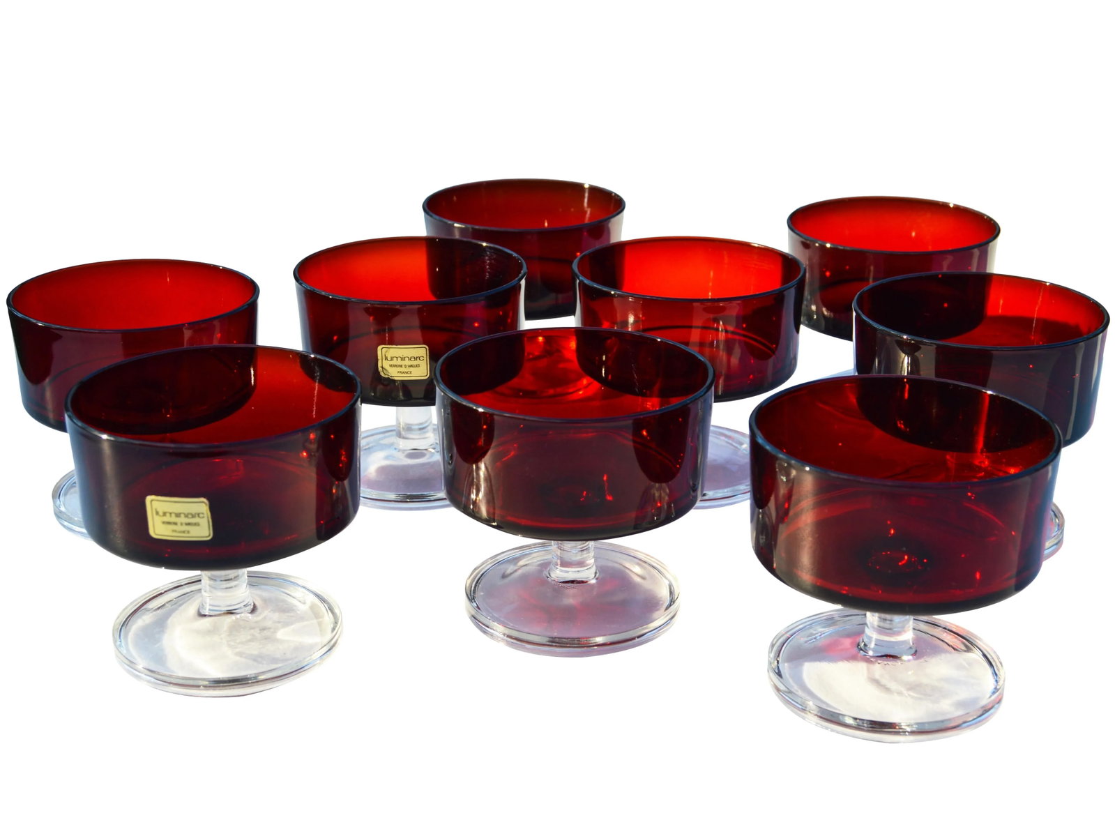 Vintage French Red Crystal Glasses- Set of 9 - 3