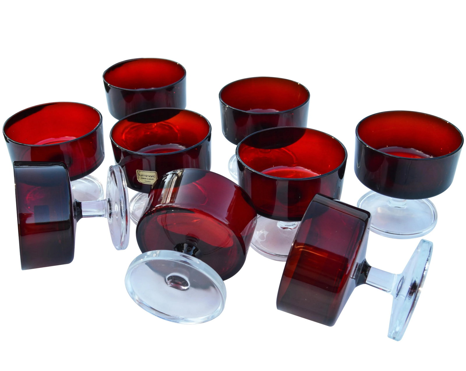Vintage French Red Crystal Glasses- Set of 9 - 4