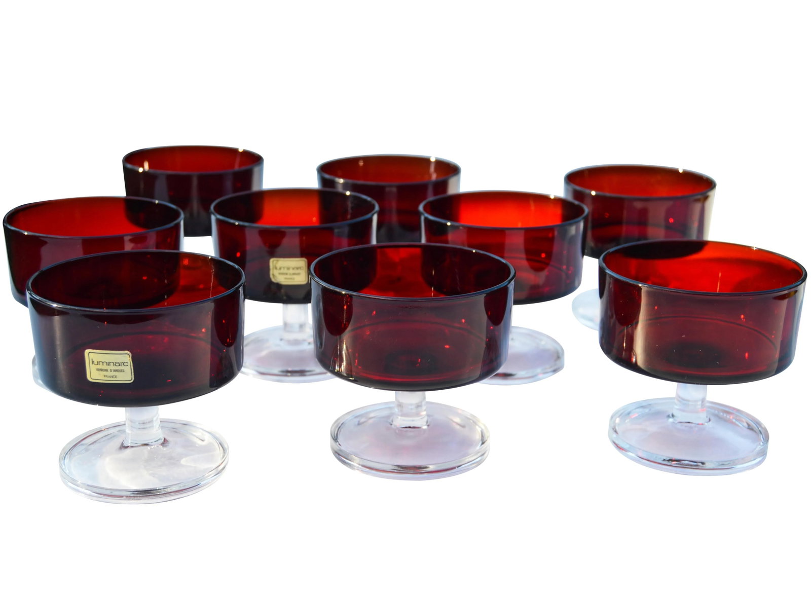 Vintage French Red Crystal Glasses- Set of 9 - 5