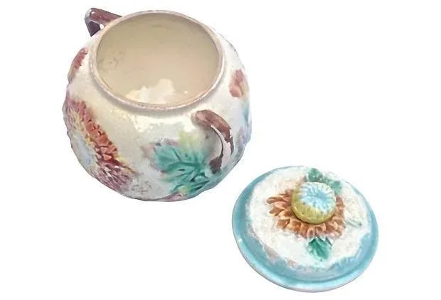 Antique Majolica Dahlia Lidded Bowl - 2