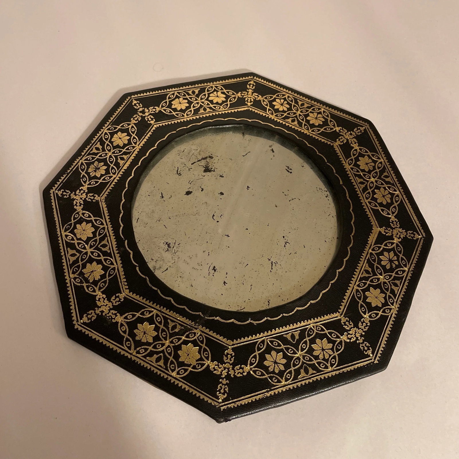 Hexagonal Gilt Leather Mirror - 2