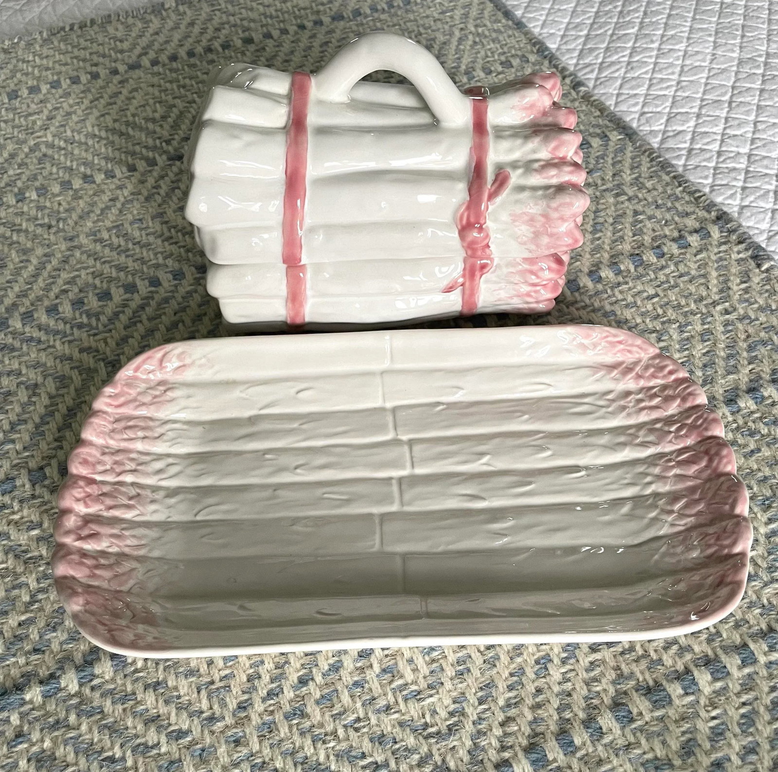 1960s Majolica Asparagus Tureen With Dish Set- 2 Pieces - 2