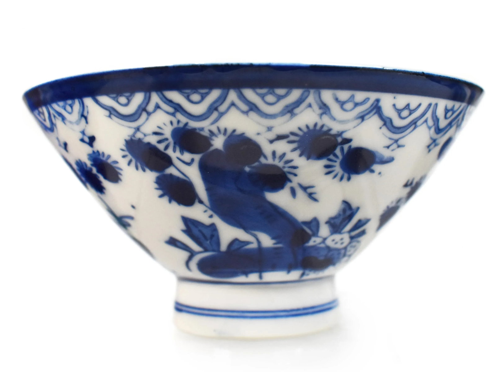 Mid-Century Sometsuke Japanese White & Blue Footed Rice Bowls - Set of 8 - 5