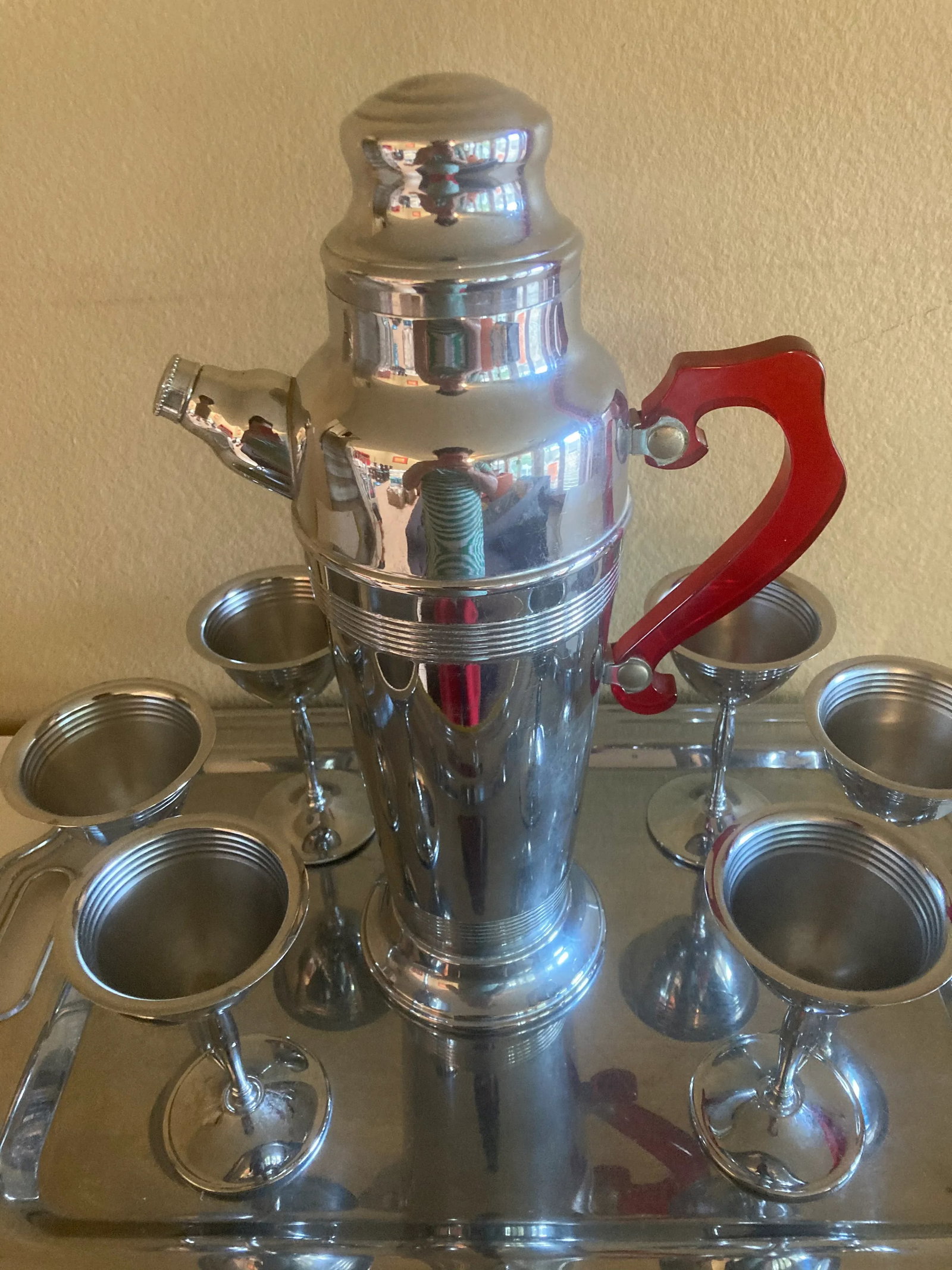 Vintage Art Deco Krome Craft Farber Bros Cocktail Shaker Set- 8 Pieces - 2