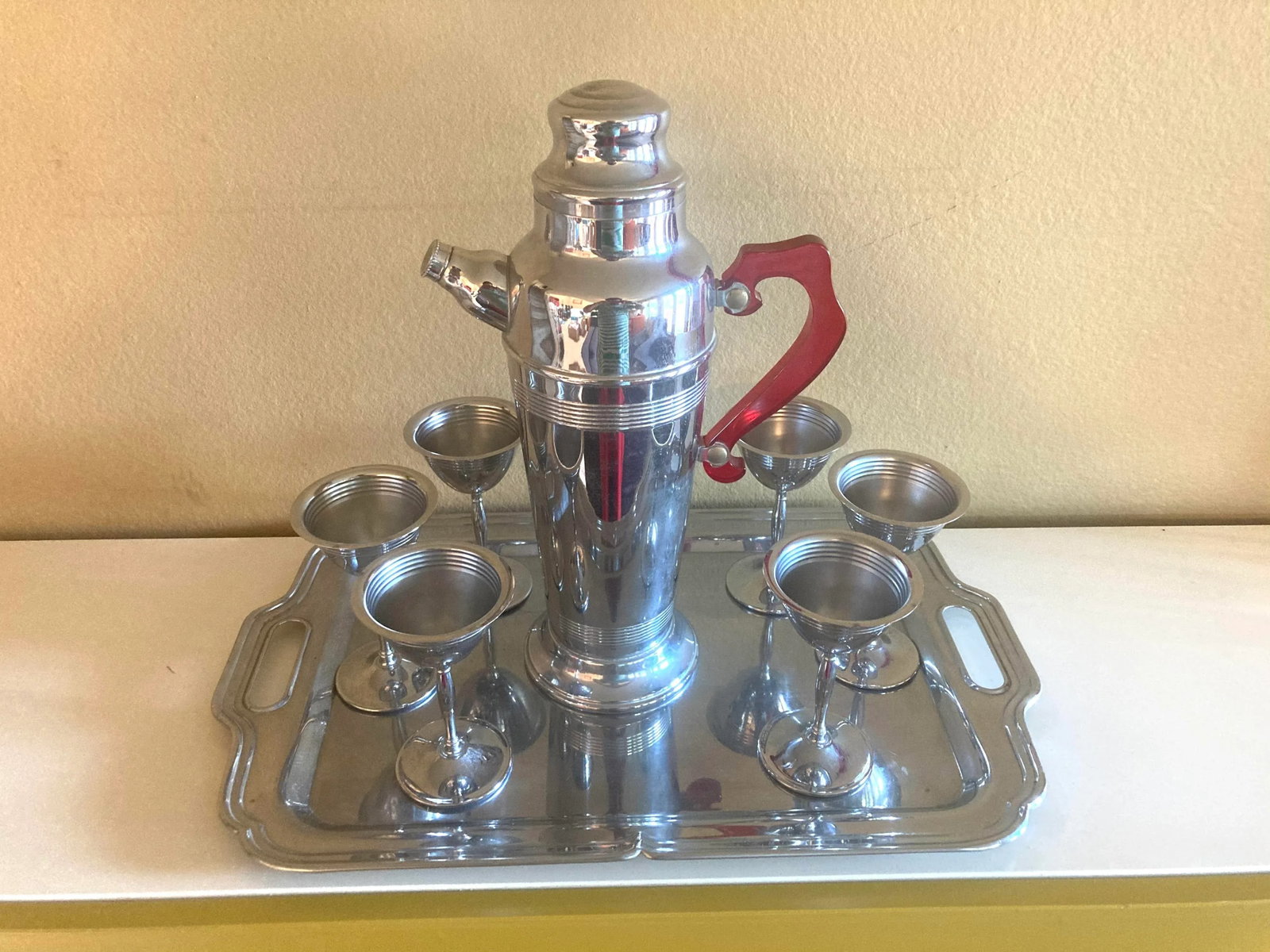 Vintage Art Deco Krome Craft Farber Bros Cocktail Shaker Set- 8 Pieces - 7