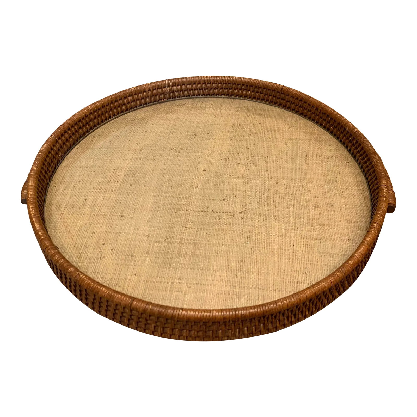 Vintage Wicker Tray With Glass Insert: Wicker tray with handles and removable 1/8" thick glass insert Condition: Alterations: Original Condition Unaltered Imperfections: Some Imperfections Condition Notes: Some tarnish to stain finish