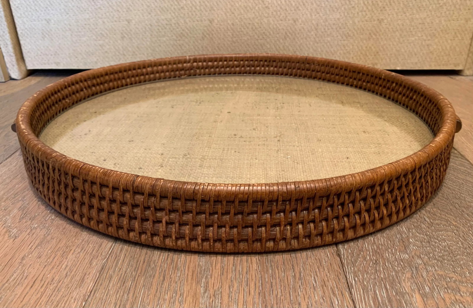 Vintage Wicker Tray With Glass Insert - 2