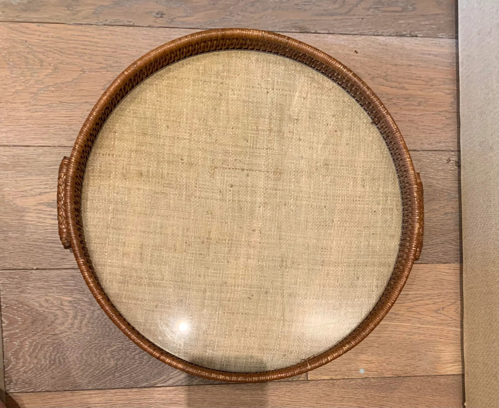 Vintage Wicker Tray With Glass Insert - 3