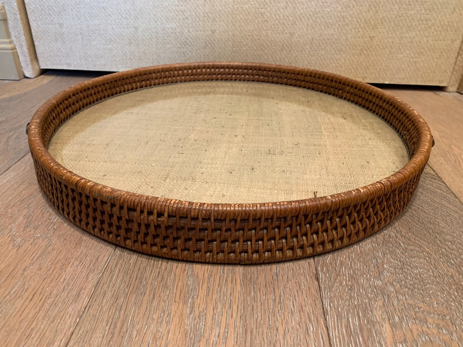 Vintage Wicker Tray With Glass Insert - 4