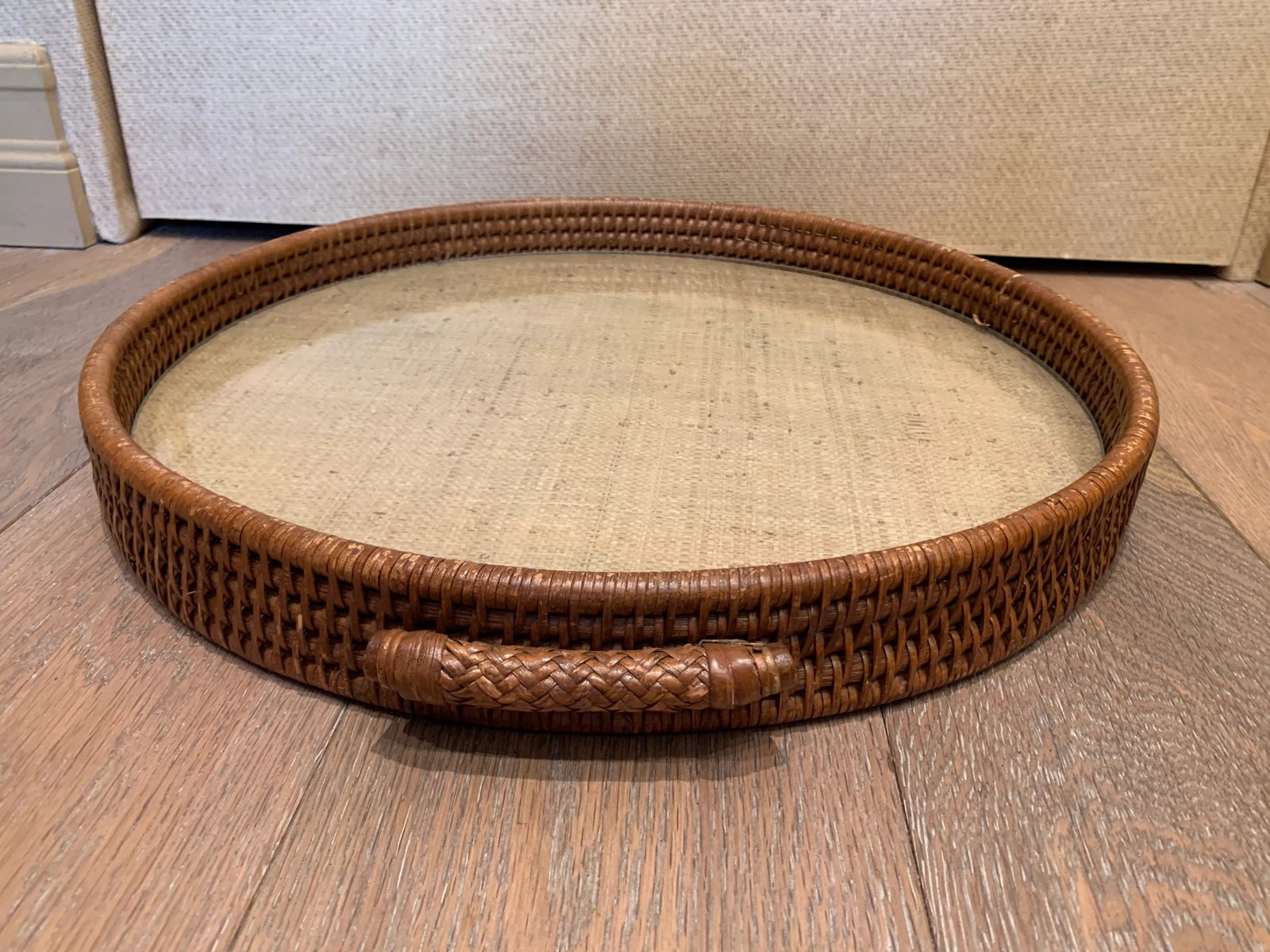 Vintage Wicker Tray With Glass Insert - 5