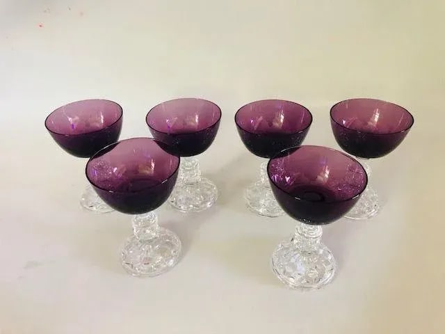 Vintage Fostoria Purple & Clear Cocktail Glasses S/6 - 2