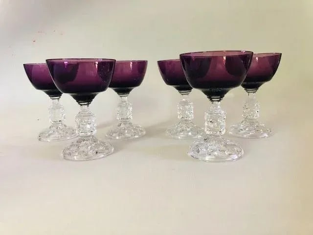 Vintage Fostoria Purple & Clear Cocktail Glasses S/6 - 5