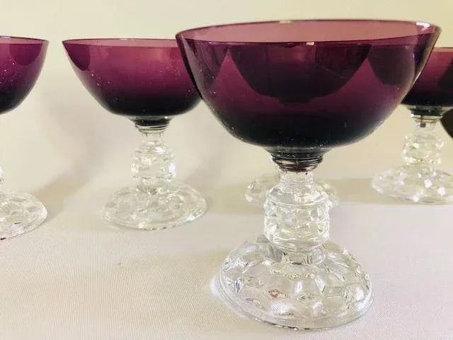 Vintage Fostoria Purple & Clear Cocktail Glasses S/5 - 3