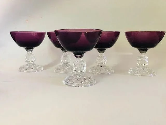 Vintage Fostoria Purple & Clear Cocktail Glasses S/5 - 6