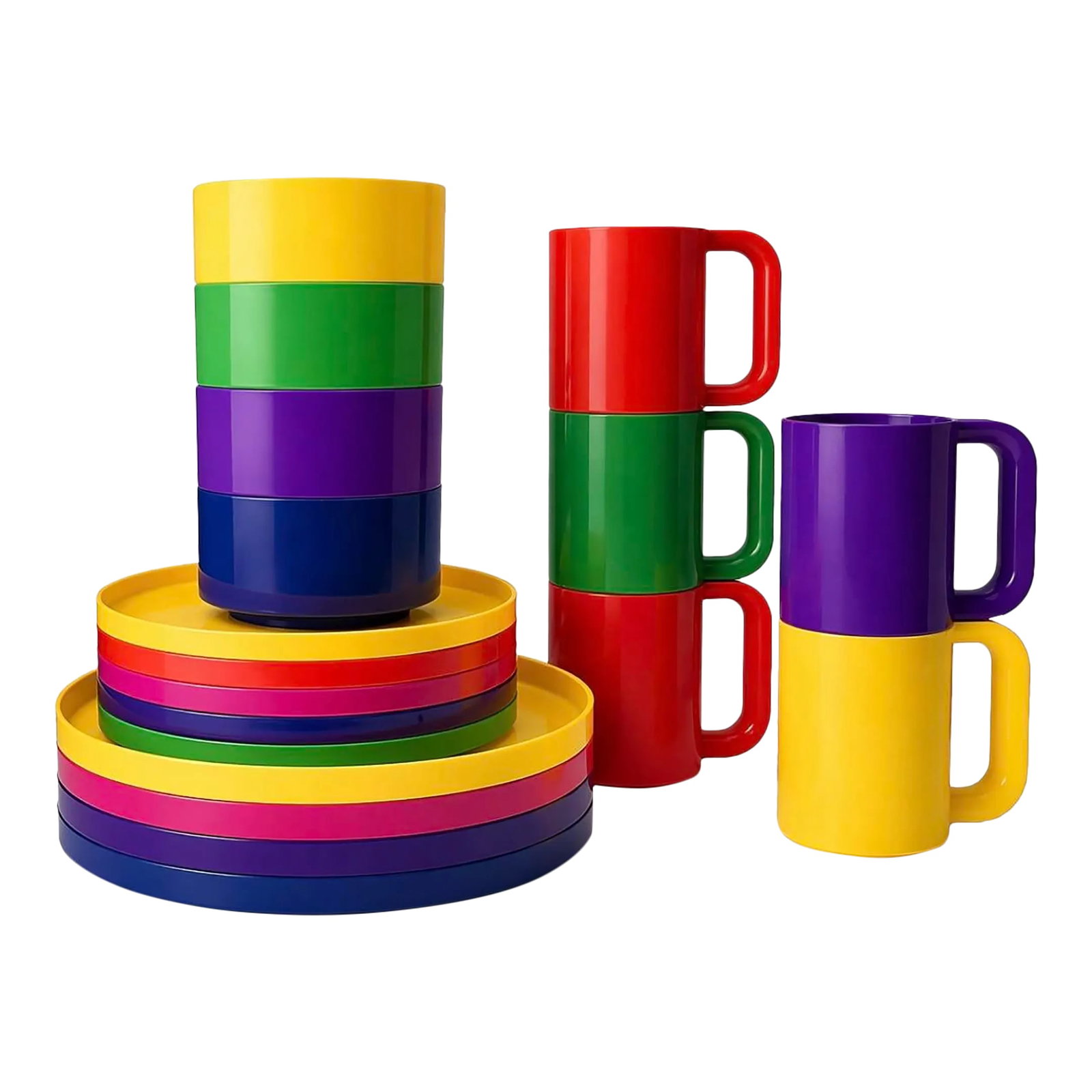 1970s Heller Massimo Postmodern Plastic Dinnerware Vignelli Rainbow Stacking Mug & Plate Set - 18pcs (1 of 8)