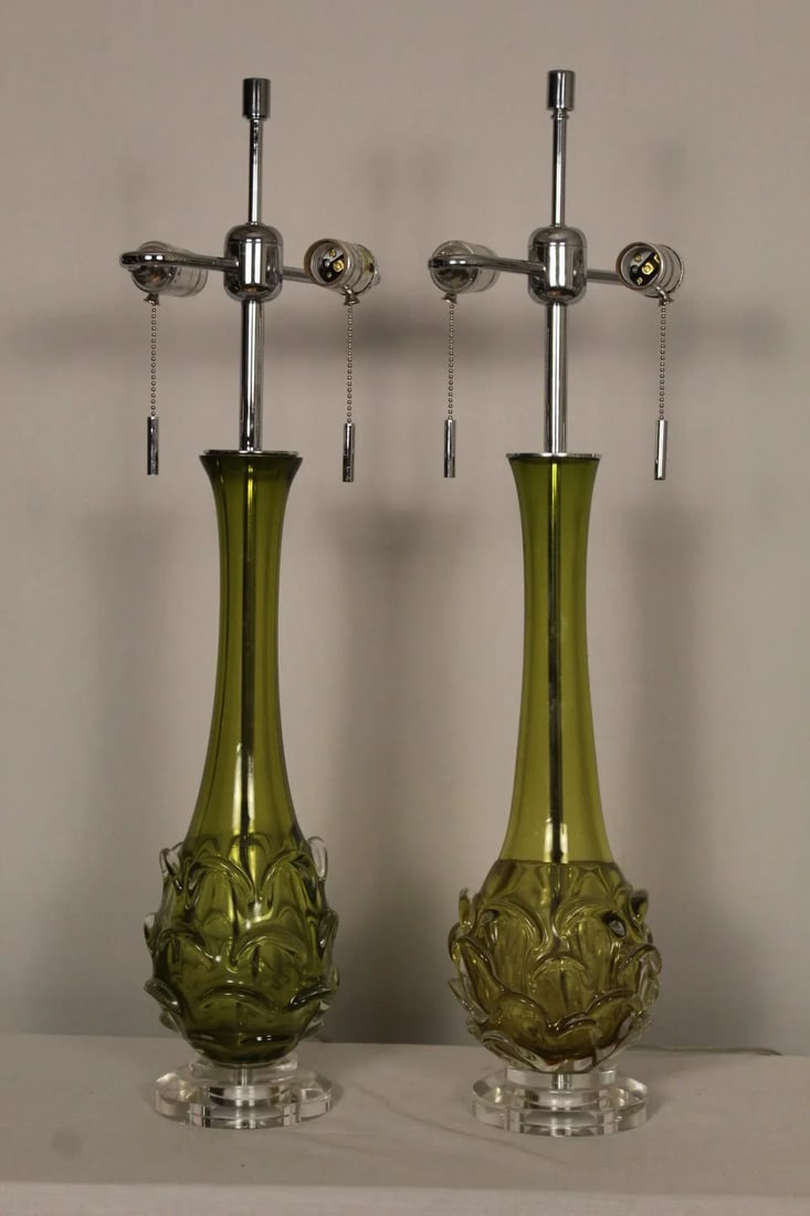 Late 20th Century Scallop Murano Table Lamps - a Pair - 11
