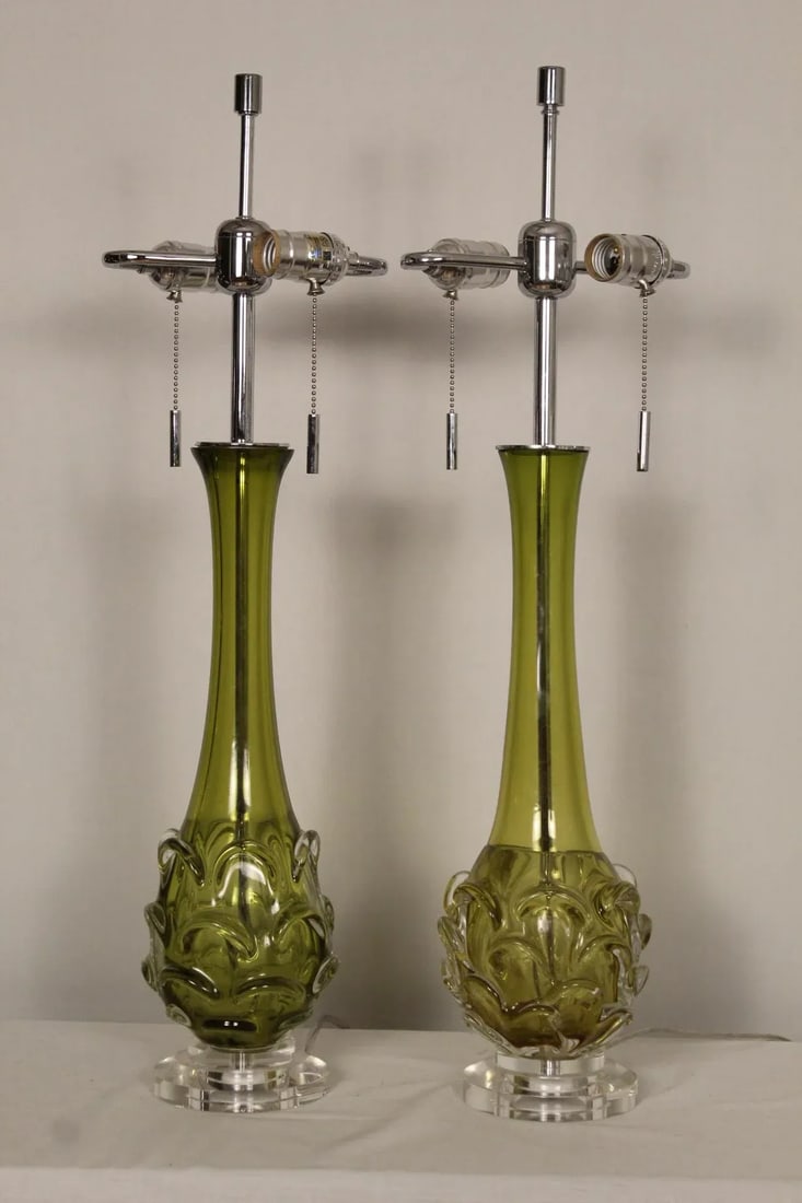 Late 20th Century Scallop Murano Table Lamps - a Pair - 2