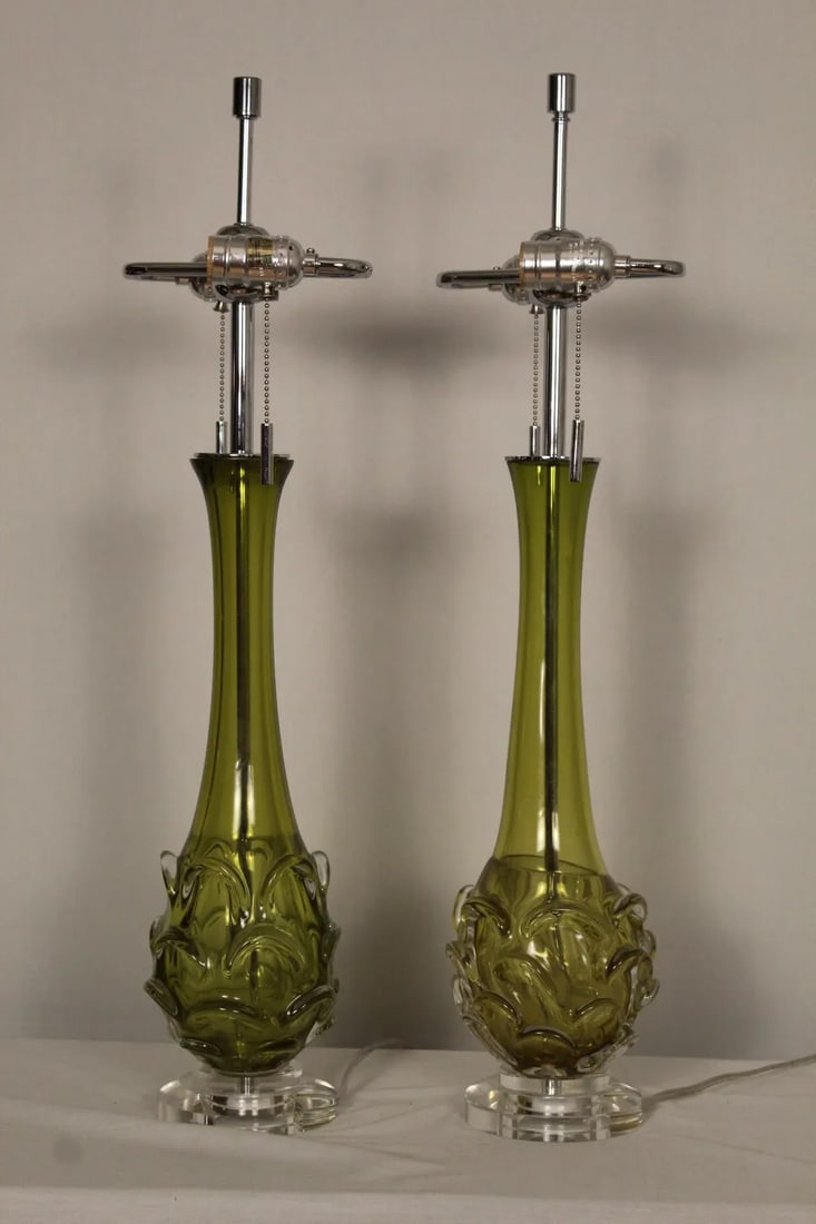 Late 20th Century Scallop Murano Table Lamps - a Pair - 3