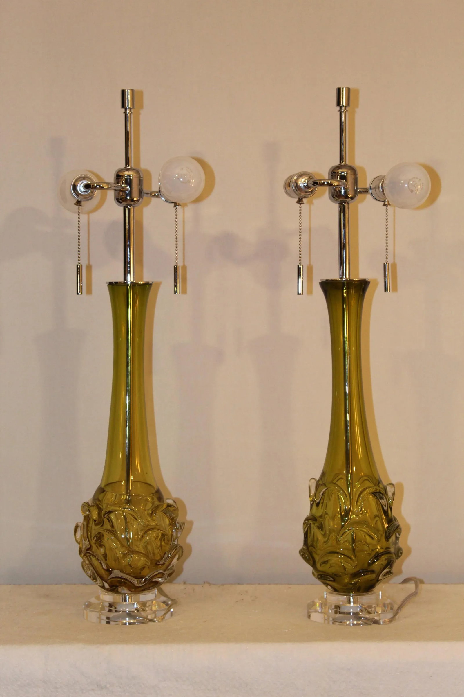 Late 20th Century Scallop Murano Table Lamps - a Pair - 4