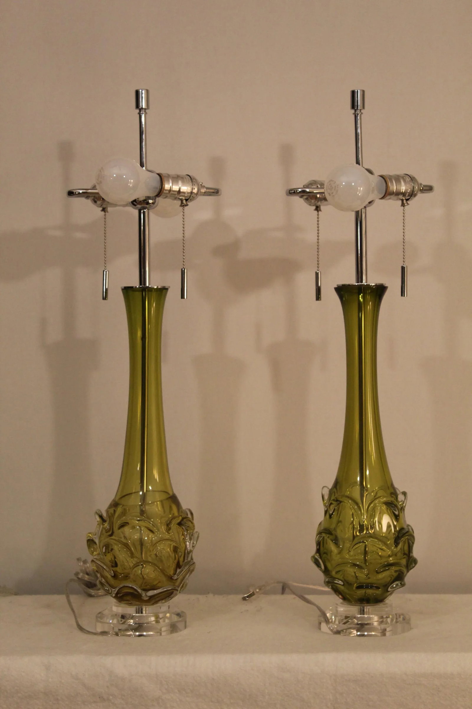 Late 20th Century Scallop Murano Table Lamps - a Pair - 6