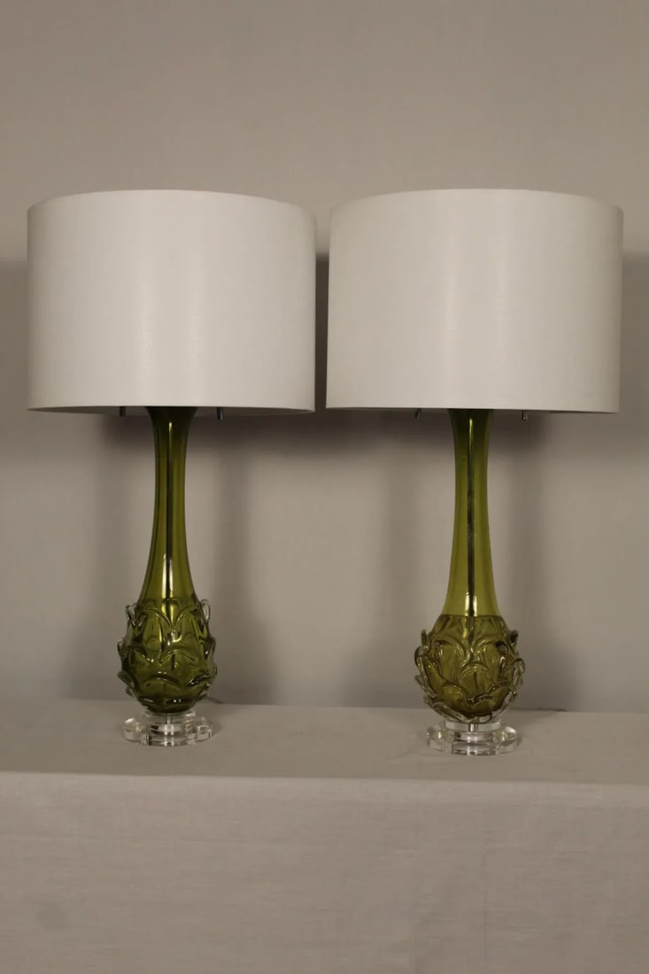 Late 20th Century Scallop Murano Table Lamps - a Pair - 7