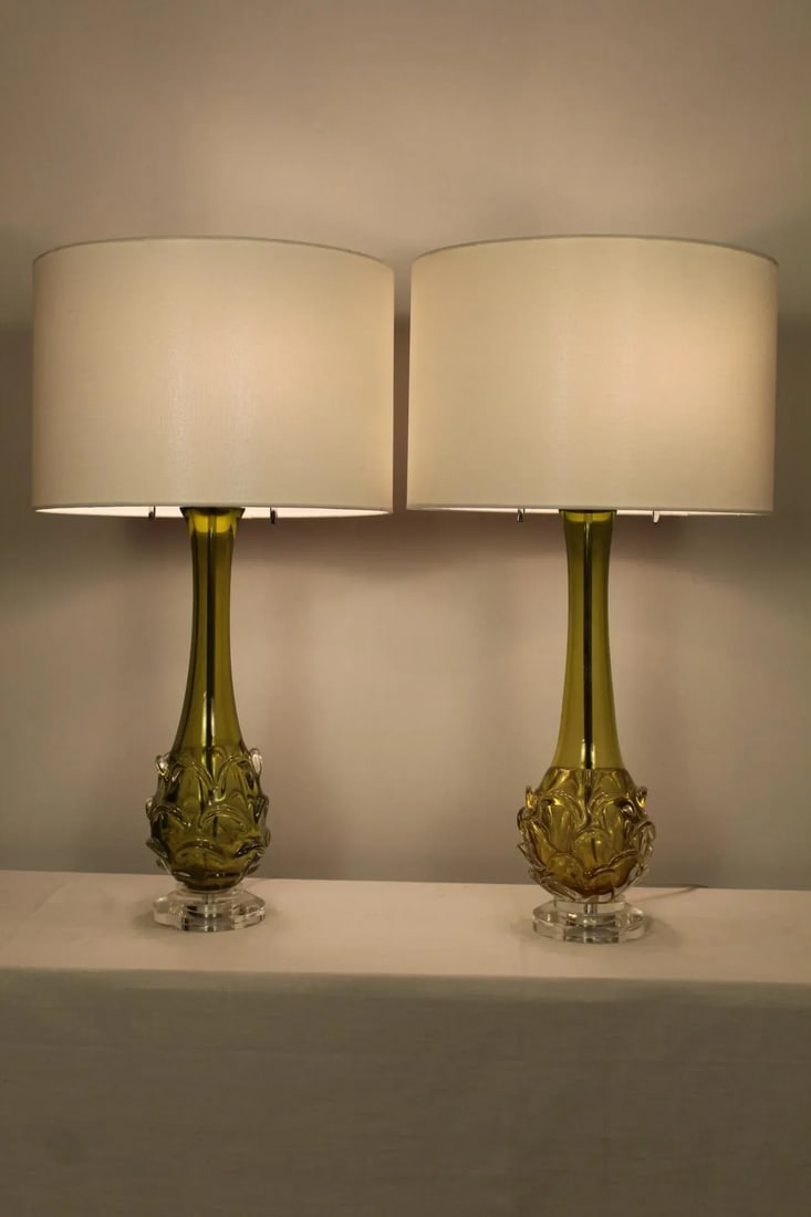 Late 20th Century Scallop Murano Table Lamps - a Pair - 9