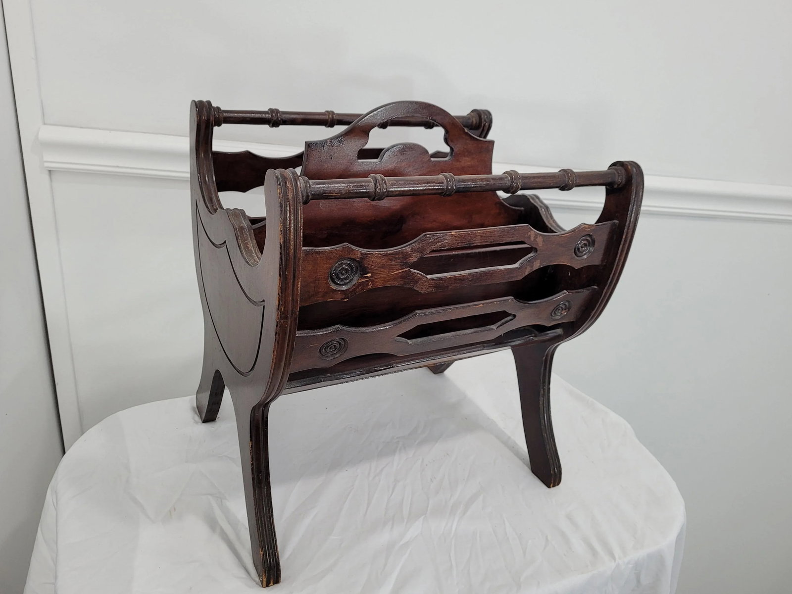 Vintage Canterbury Cherry Wood Magazine Rack - 6