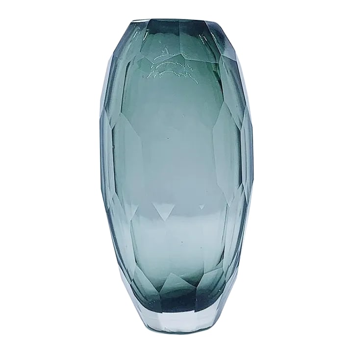 Vintage Late 20th Century Hand Cut Glass Vase in Slate Blue Gray: Vintage Nixie Hand Cut Glass Vase in Slate Blue Grey Condition: Alterations: Original Condition Unaltered Imperfections: Some Imperfections Condition Notes: Consistent with age and use. Materials
