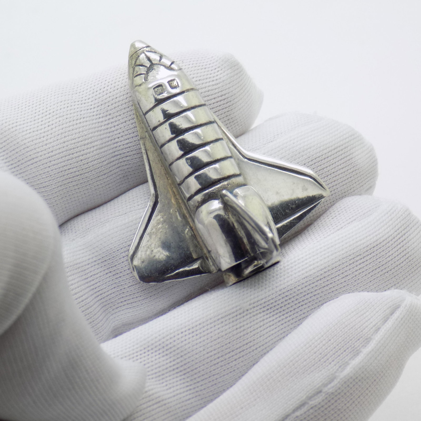 Vintage Italian Handmade Genuine Sterling Silver Space Shuttle Figurine Miniature - 2