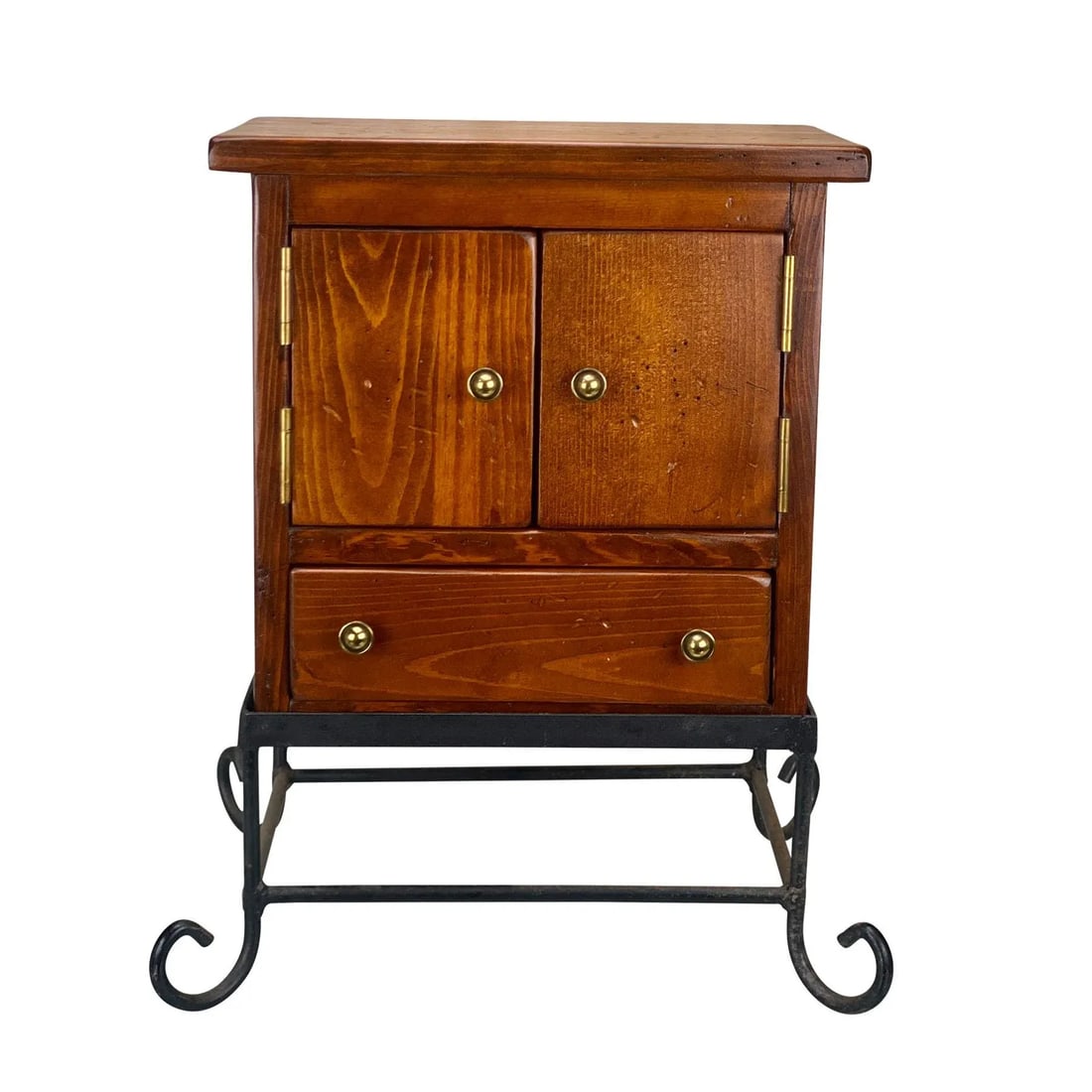 Vintage Farmhouse Pine Bonnet Chest Storage Box W/ Wrought Iron Stand - 12