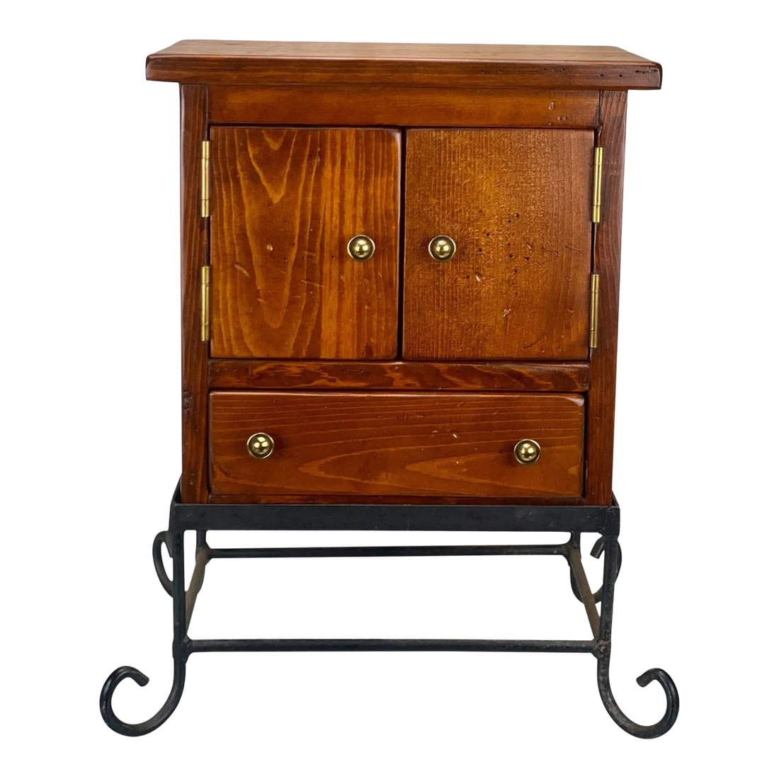 Vintage Farmhouse Pine Bonnet Chest Storage Box W/ Wrought Iron Stand (1 of 12)
