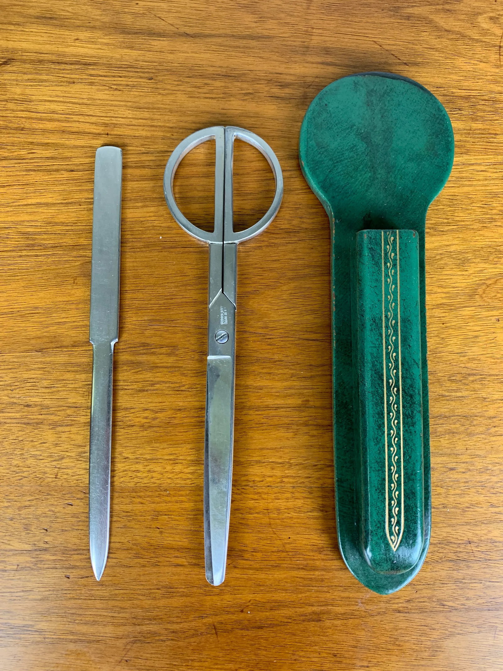 Scissor, Letter Opener, Leather Desk Set - 8
