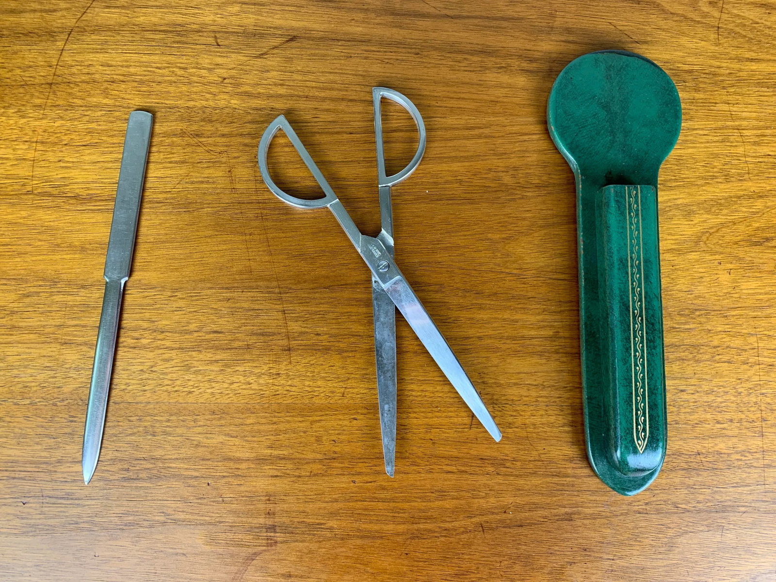 Scissor, Letter Opener, Leather Desk Set - 9