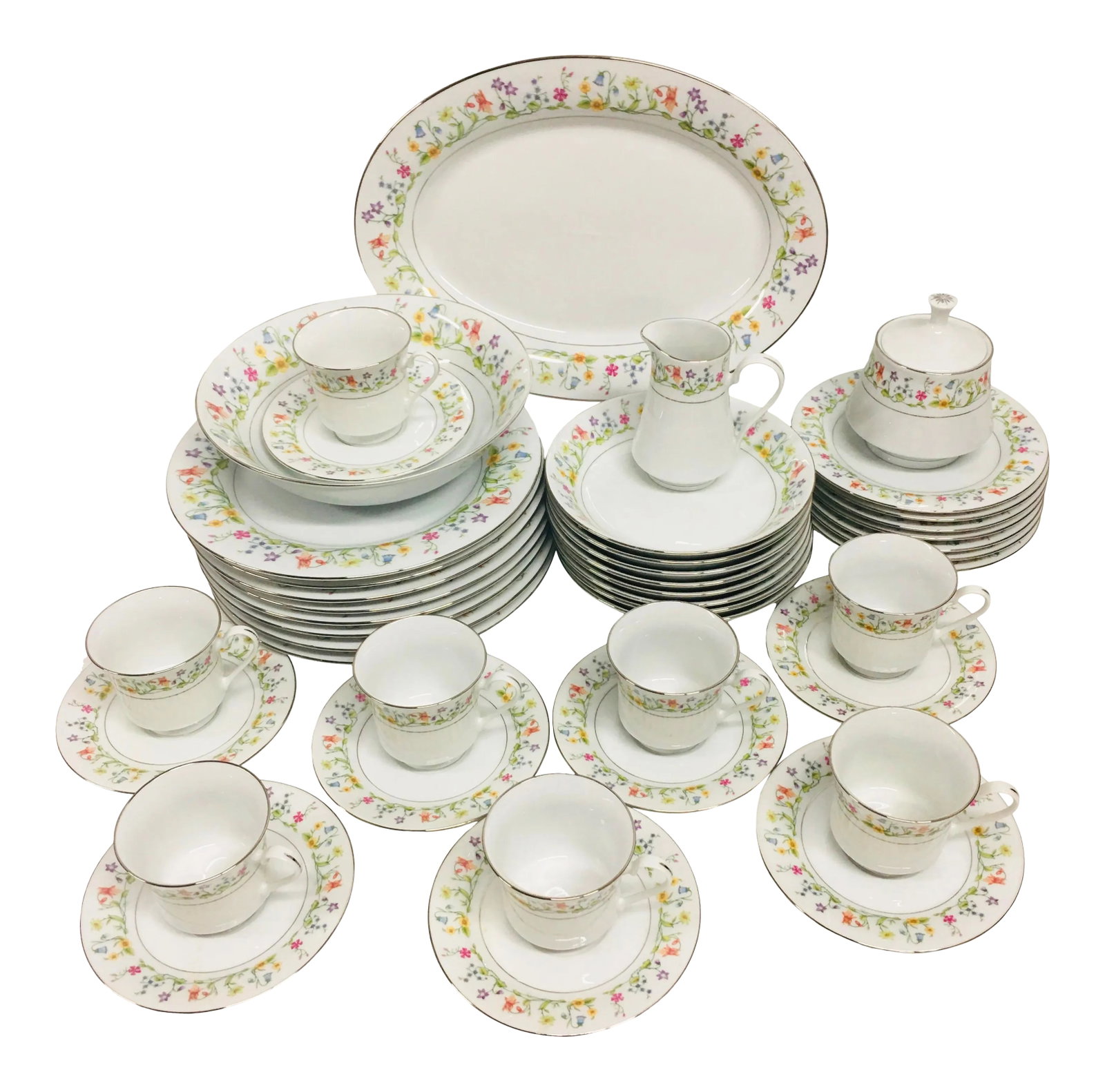 Vintage Crown Ming Floral Decorated Porcelain Dinnerware Set- 45 Pieces (1 of 6)
