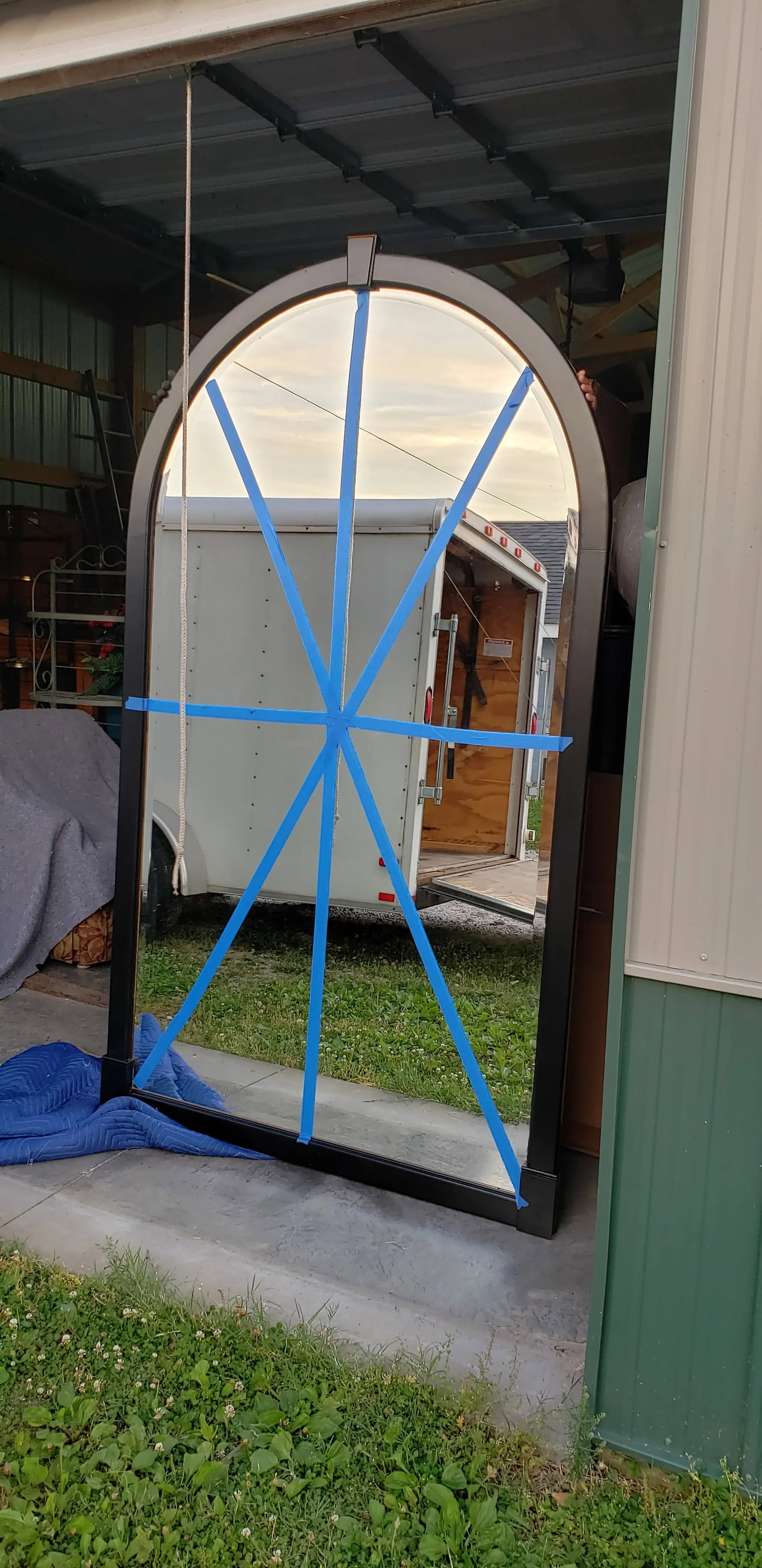 98 Inches Tall 1980s Arched Beveled Mirror With Wood Framing - 2
