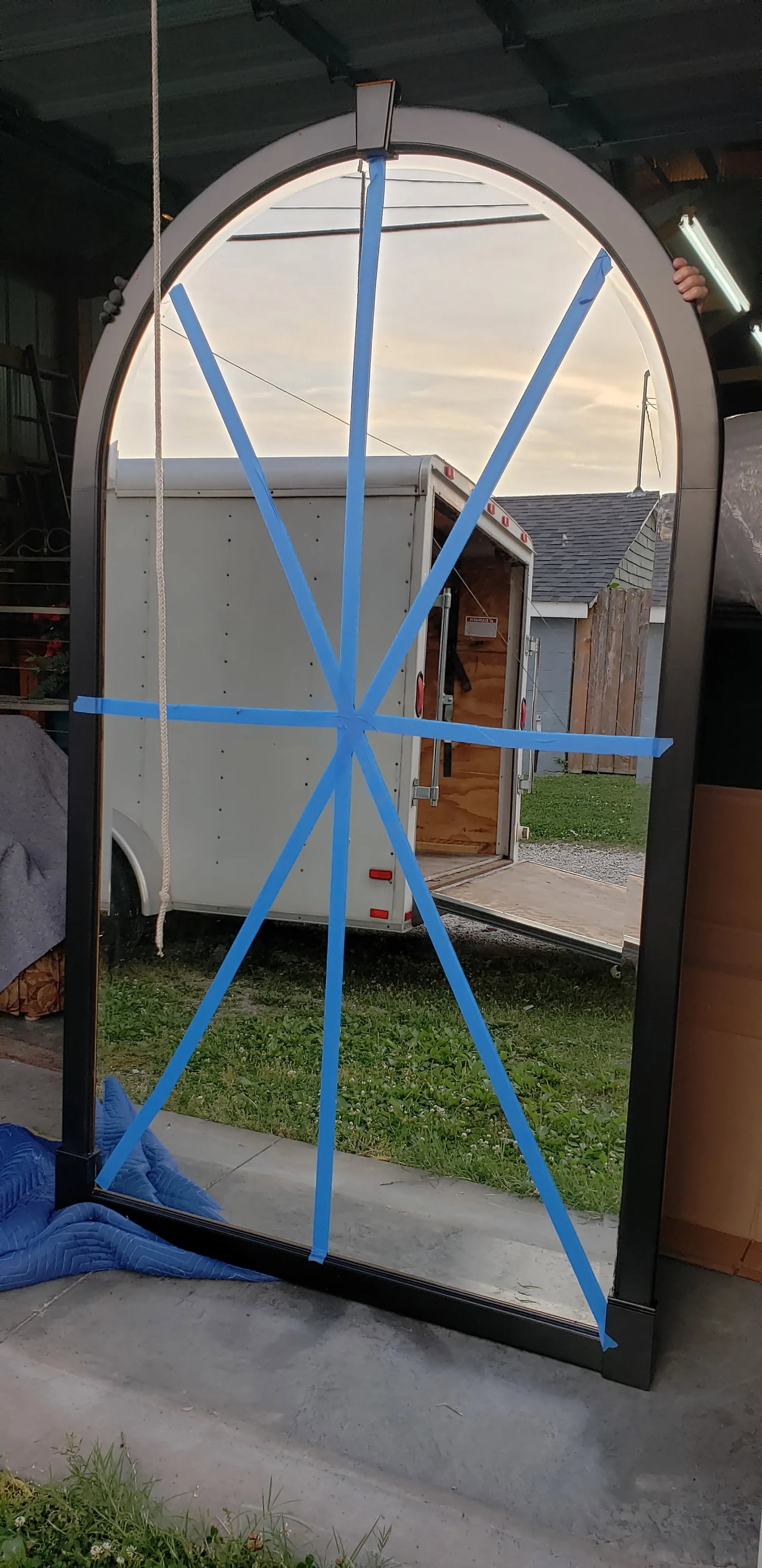 98 Inches Tall 1980s Arched Beveled Mirror With Wood Framing - 3