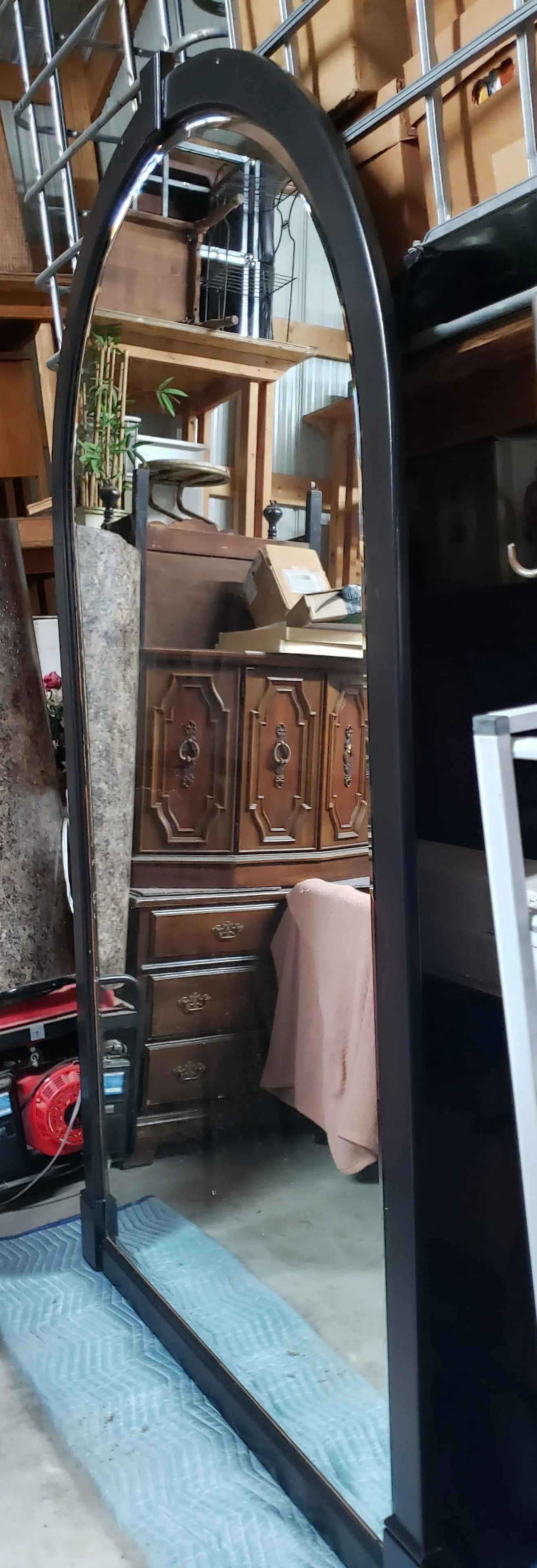 98 Inches Tall 1980s Arched Beveled Mirror With Wood Framing - 5