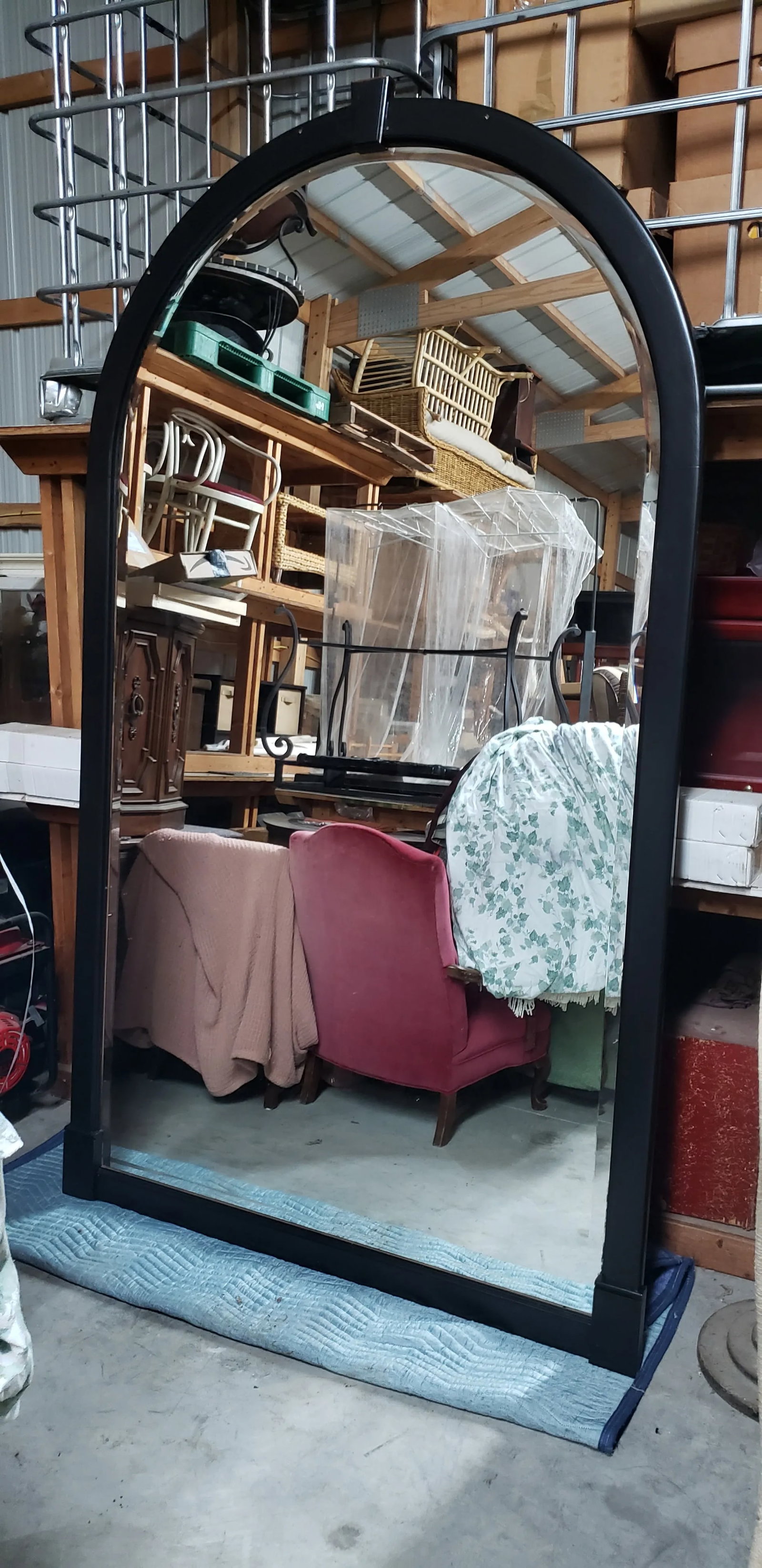 98 Inches Tall 1980s Arched Beveled Mirror With Wood Framing - 7
