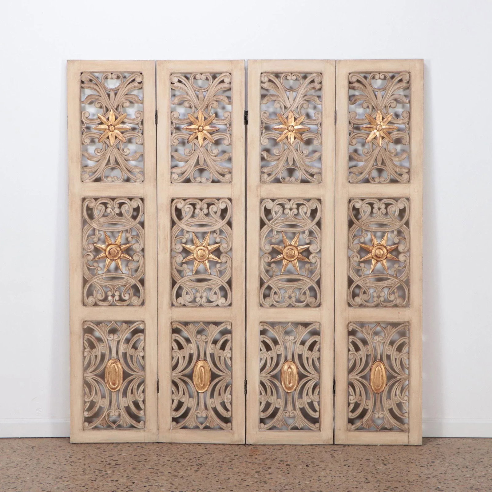 1950s Mid-Century Modern Four Panel Painted and Gilt Wood Room Divider - 5
