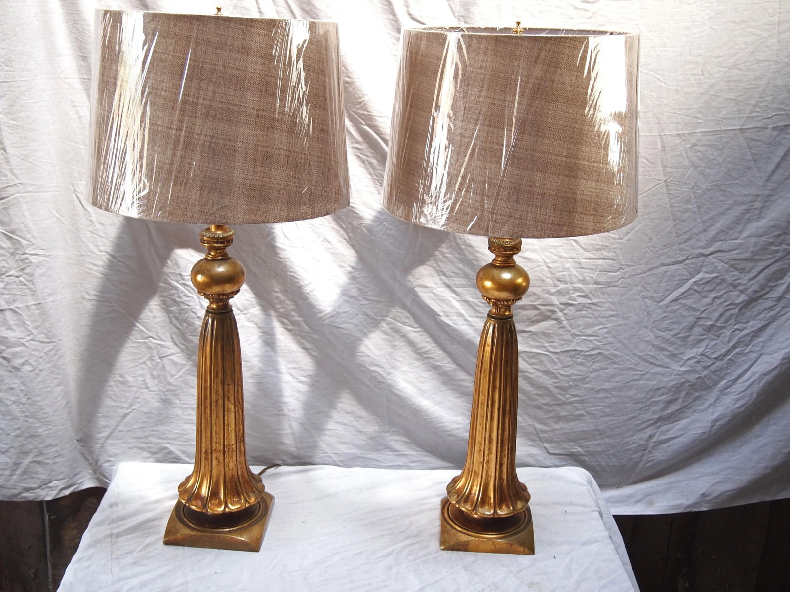Italian Gilt Ceramic Lamps - A Pair - 2