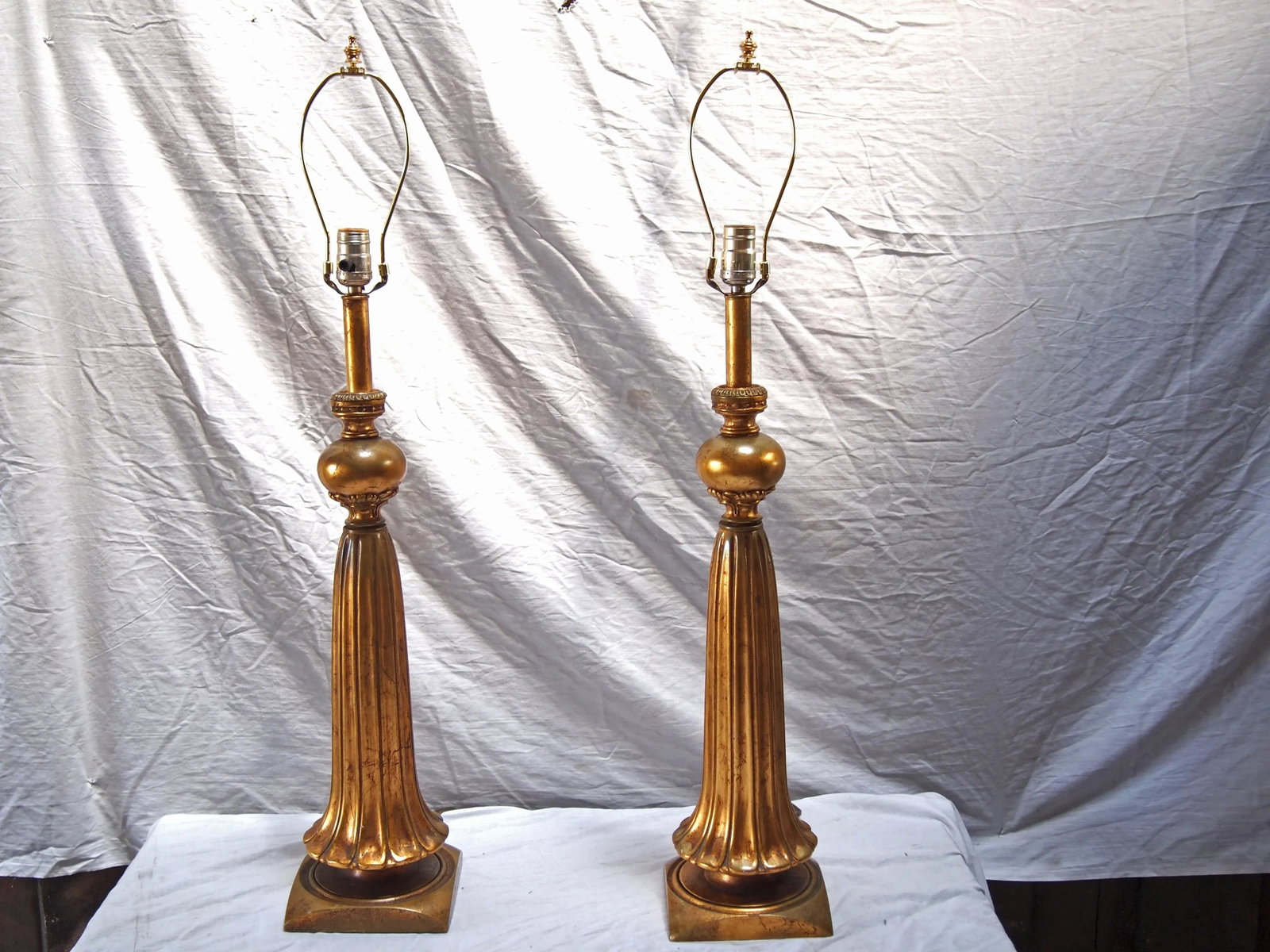 Italian Gilt Ceramic Lamps - A Pair - 3